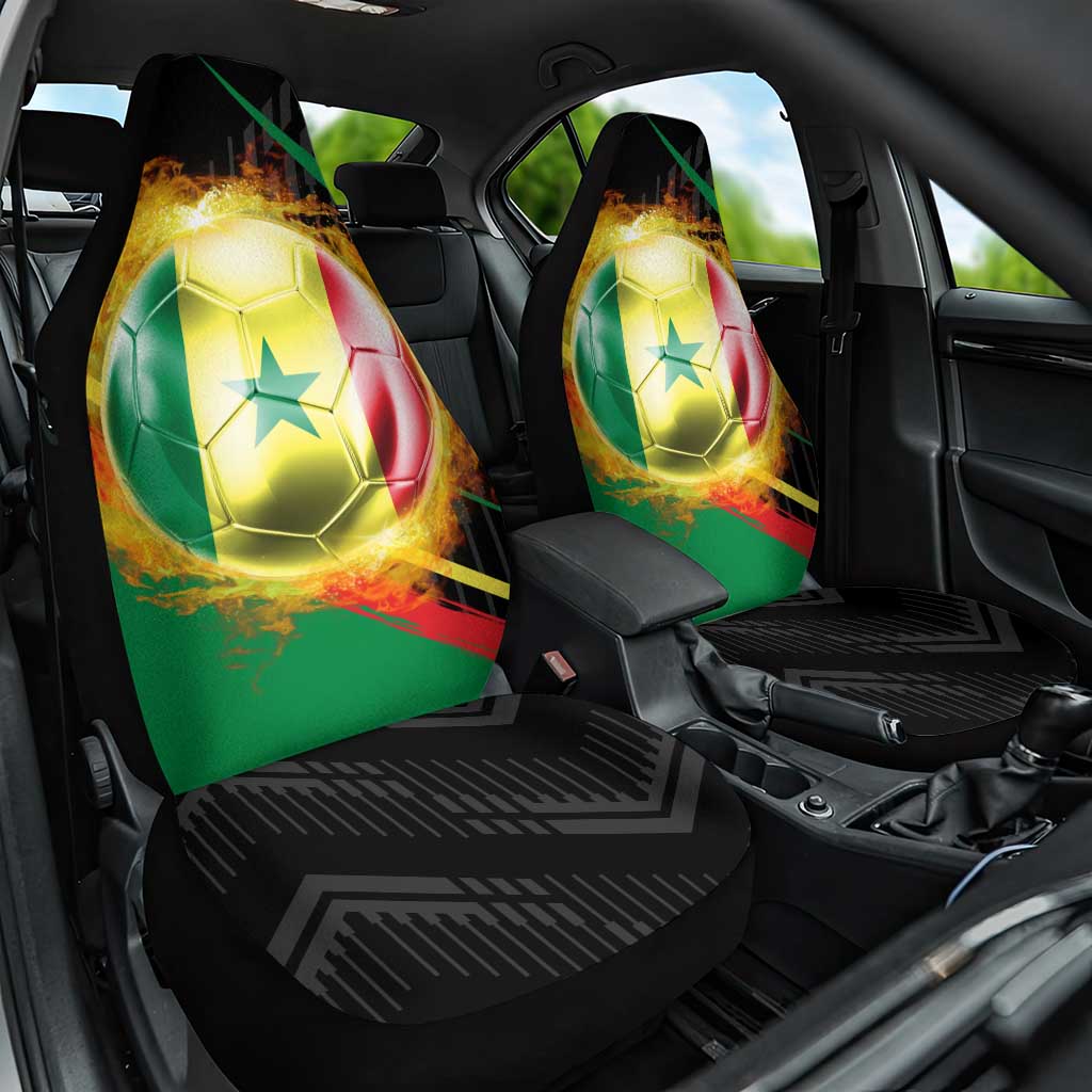 Custom Senegal Car Seat Cover Lion Graphic, National Flag, Fiery Soccer Ball - Bold African Pride Design - Wonder Print Shop