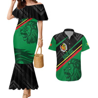 Custom Senegal Couples Matching Mermaid Dress and Hawaiian Shirt Lion Graphic, National Flag, Fiery Soccer Ball - Bold African Pride Design - Wonder Print Shop