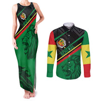 Custom Senegal Couples Matching Tank Maxi Dress and Long Sleeve Button Shirt Lion Graphic, National Flag, Fiery Soccer Ball - Bold African Pride Design - Wonder Print Shop