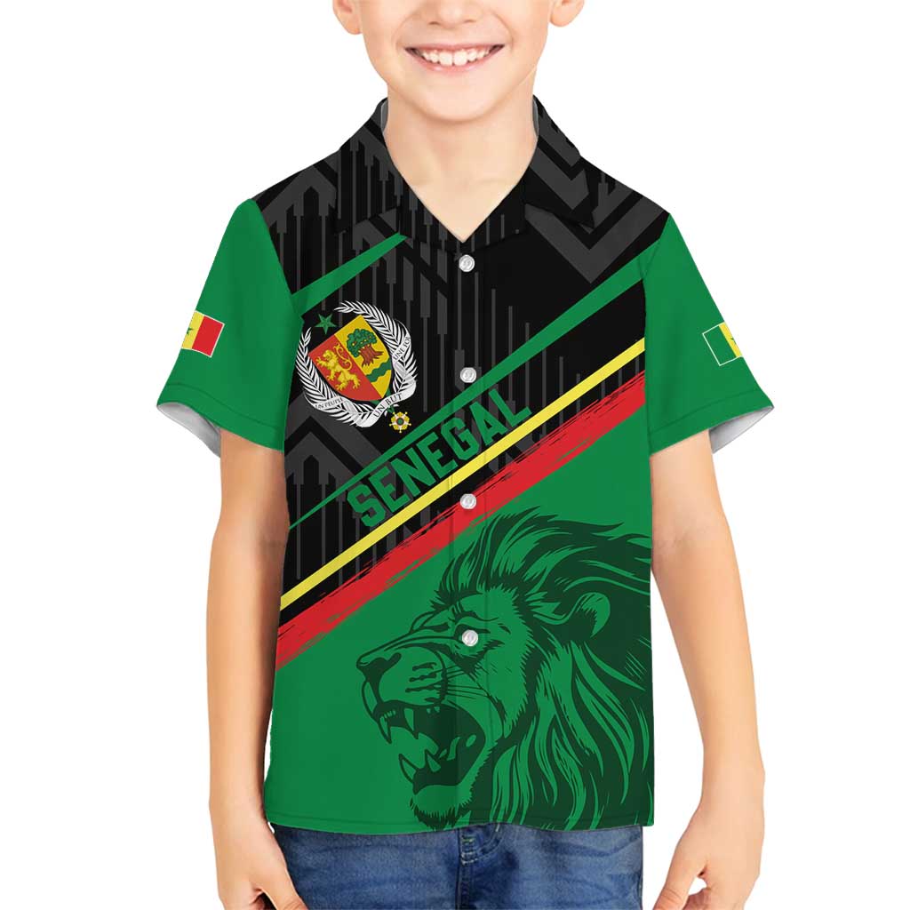 Custom Senegal Family Matching Long Sleeve Bodycon Dress and Hawaiian Shirt Lion Graphic, National Flag, Fiery Soccer Ball - Bold African Pride Design - Wonder Print Shop