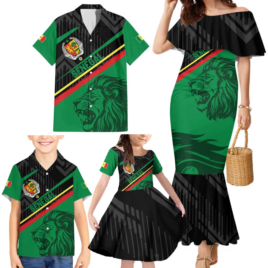 Custom Senegal Family Matching Mermaid Dress and Hawaiian Shirt Lion Graphic, National Flag, Fiery Soccer Ball - Bold African Pride Design - Wonder Print Shop