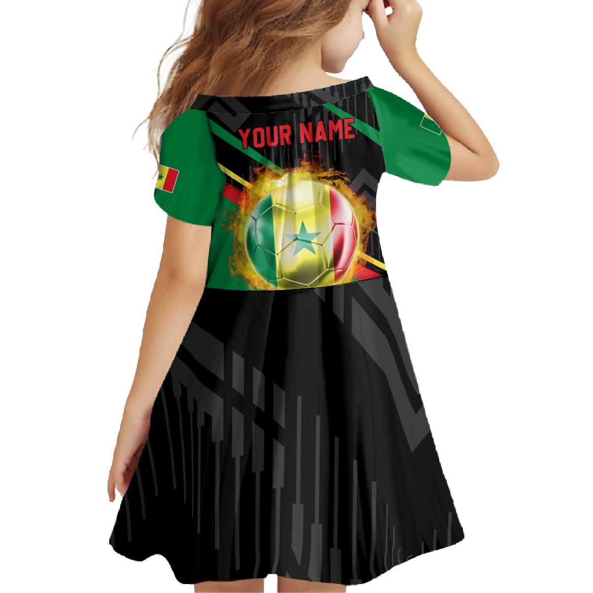 Custom Senegal Family Matching Off The Shoulder Long Sleeve Dress and Hawaiian Shirt Lion Graphic, National Flag, Fiery Soccer Ball - Bold African Pride Design - Wonder Print Shop