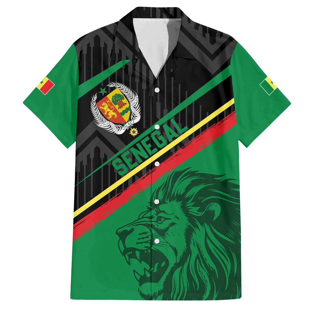 Custom Senegal Family Matching Off The Shoulder Long Sleeve Dress and Hawaiian Shirt Lion Graphic, National Flag, Fiery Soccer Ball - Bold African Pride Design - Wonder Print Shop