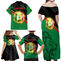 Custom Senegal Family Matching Off Shoulder Maxi Dress and Hawaiian Shirt Lion Graphic, National Flag, Fiery Soccer Ball - Bold African Pride Design - Wonder Print Shop
