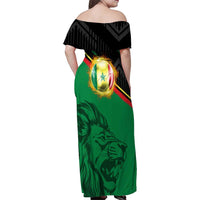 Custom Senegal Family Matching Off Shoulder Maxi Dress and Hawaiian Shirt Lion Graphic, National Flag, Fiery Soccer Ball - Bold African Pride Design - Wonder Print Shop