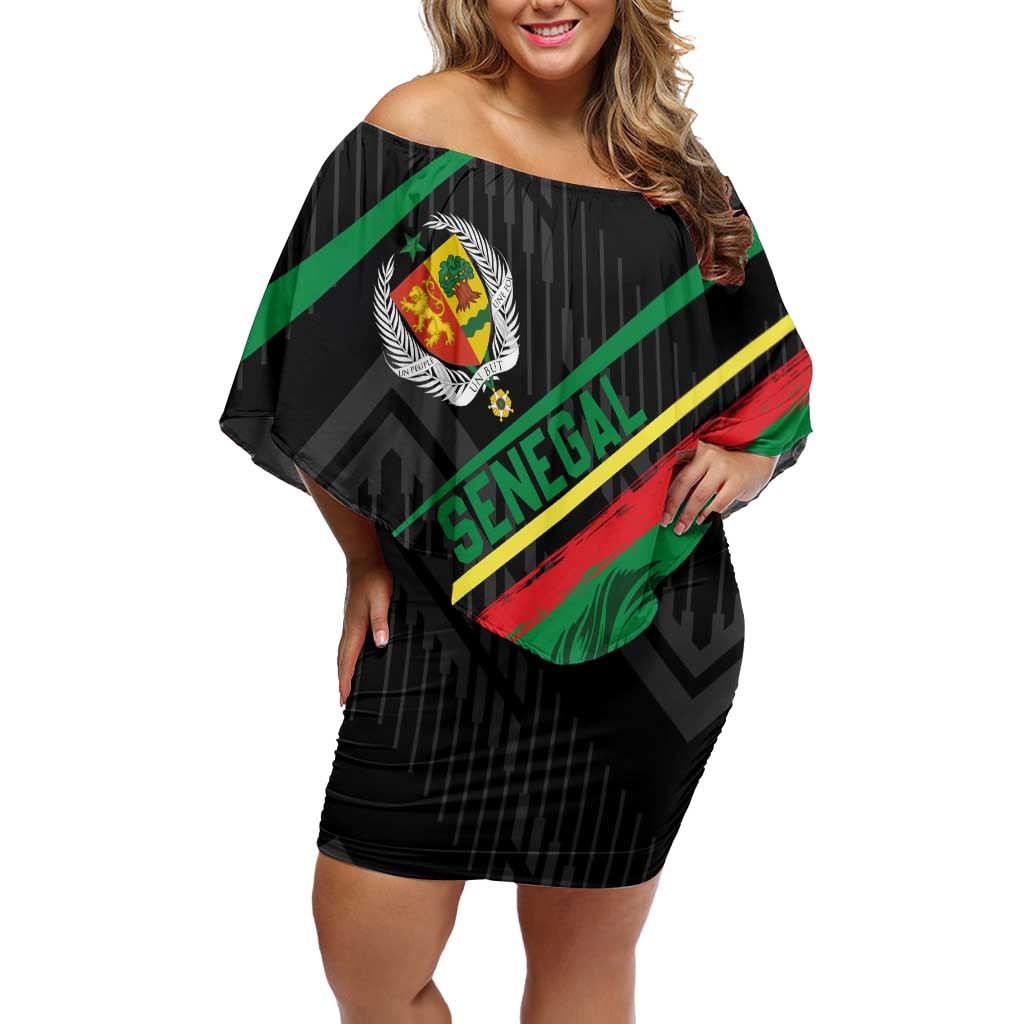 Custom Senegal Family Matching Off Shoulder Short Dress and Hawaiian Shirt Lion Graphic, National Flag, Fiery Soccer Ball - Bold African Pride Design - Wonder Print Shop