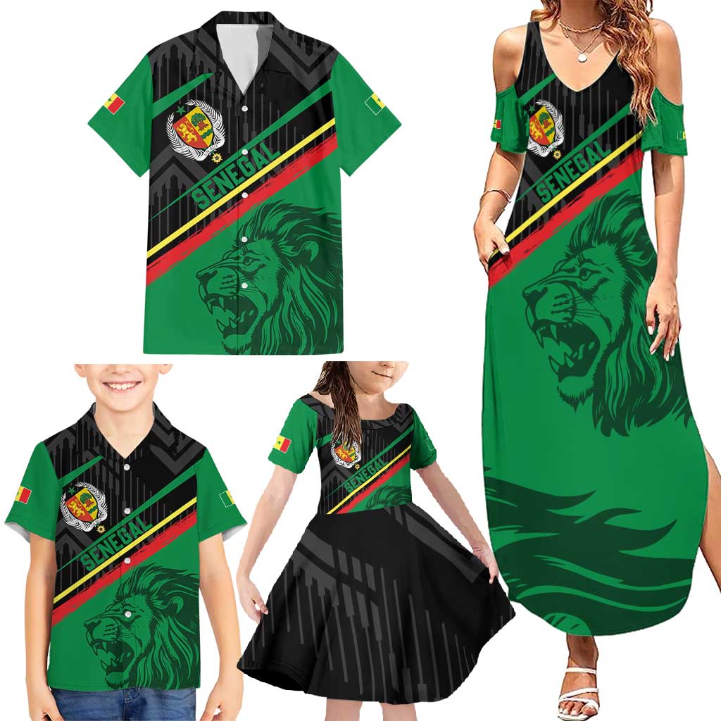 Custom Senegal Family Matching Summer Maxi Dress and Hawaiian Shirt Lion Graphic, National Flag, Fiery Soccer Ball - Bold African Pride Design - Wonder Print Shop