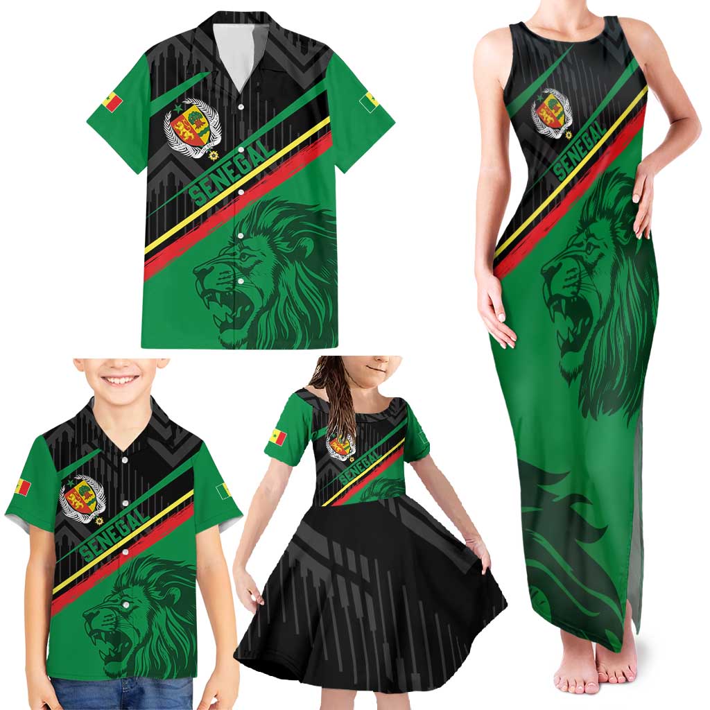 Custom Senegal Family Matching Tank Maxi Dress and Hawaiian Shirt Lion Graphic, National Flag, Fiery Soccer Ball - Bold African Pride Design - Wonder Print Shop