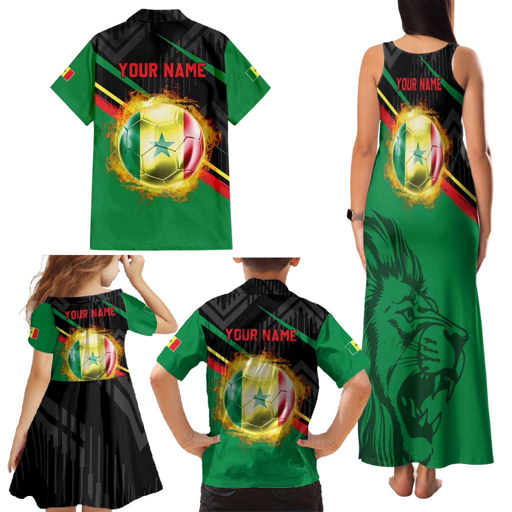 Custom Senegal Family Matching Tank Maxi Dress and Hawaiian Shirt Lion Graphic, National Flag, Fiery Soccer Ball - Bold African Pride Design - Wonder Print Shop