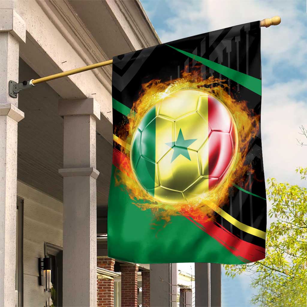Custom Senegal Garden Flag Lion Graphic, National Flag, Fiery Soccer Ball - Bold African Pride Design - Wonder Print Shop