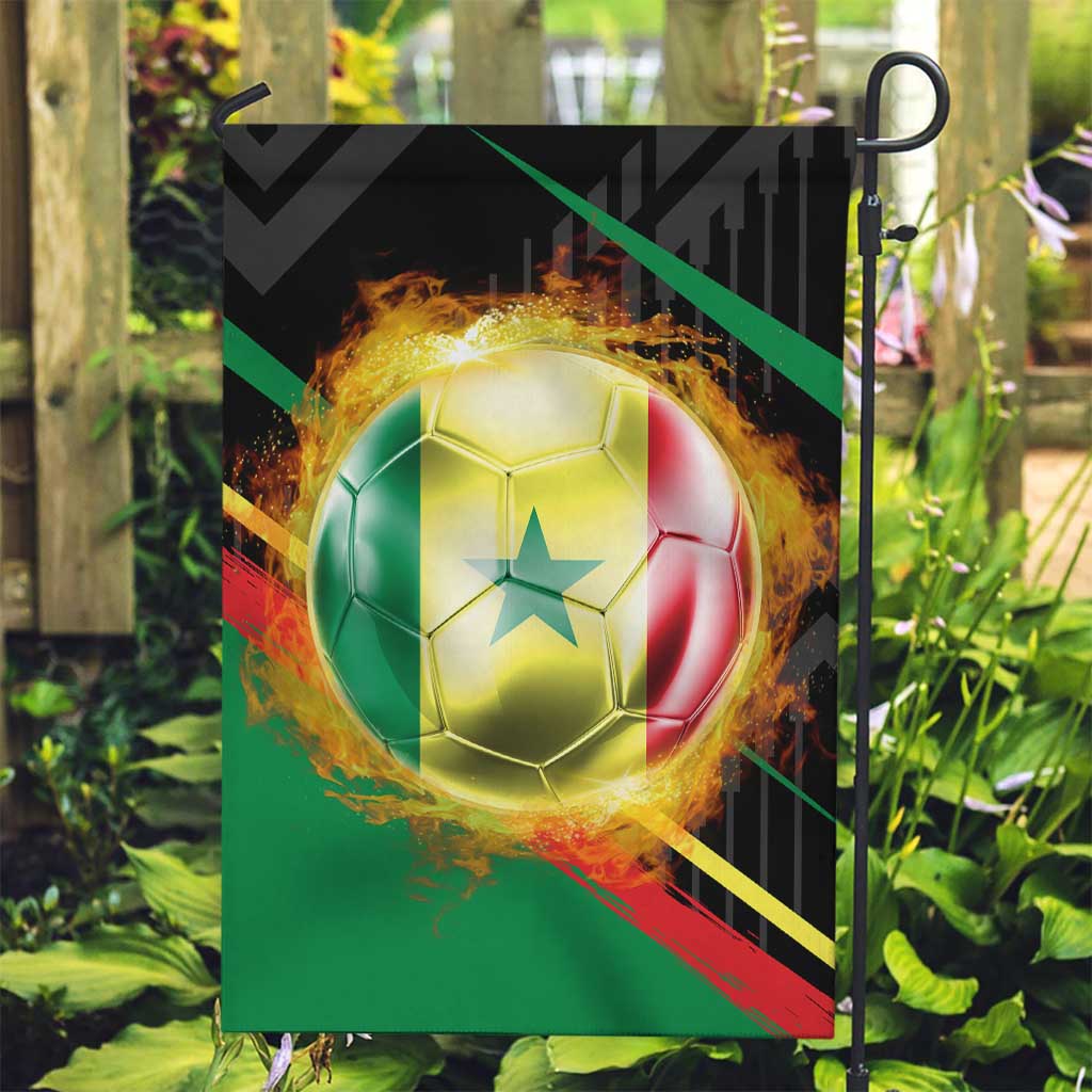 Custom Senegal Garden Flag Lion Graphic, National Flag, Fiery Soccer Ball - Bold African Pride Design - Wonder Print Shop