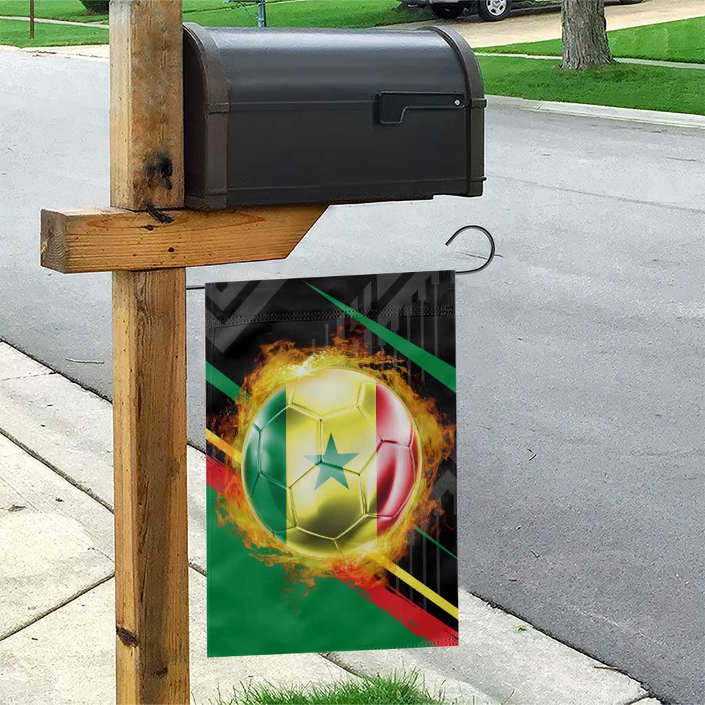 Custom Senegal Garden Flag Lion Graphic, National Flag, Fiery Soccer Ball - Bold African Pride Design - Wonder Print Shop