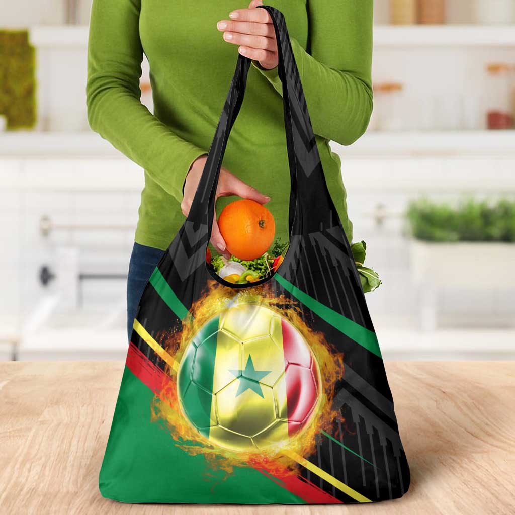 Custom Senegal Grocery Bag Lion Graphic, National Flag, Fiery Soccer Ball - Bold African Pride Design - Wonder Print Shop