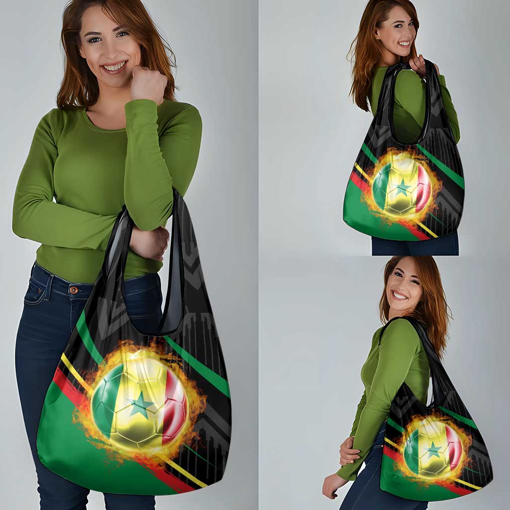 Custom Senegal Grocery Bag Lion Graphic, National Flag, Fiery Soccer Ball - Bold African Pride Design - Wonder Print Shop