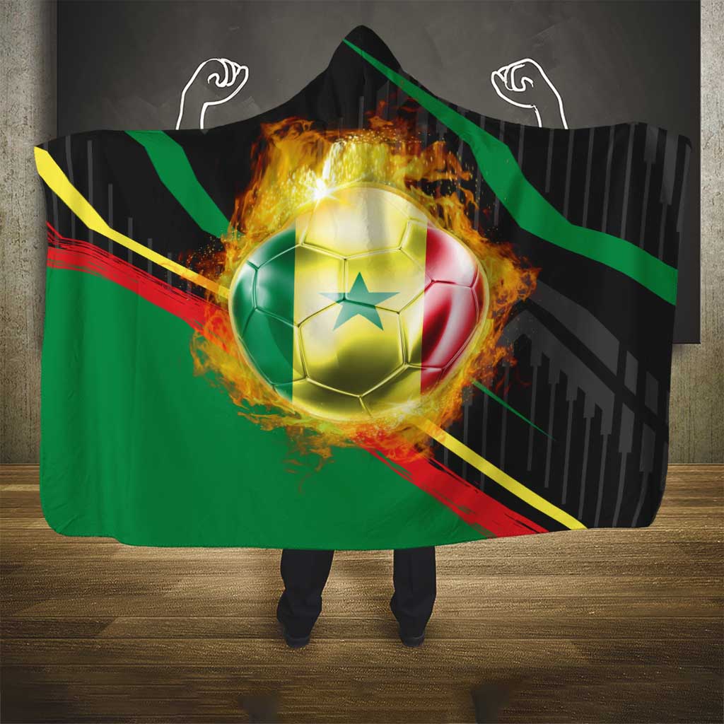 Custom Senegal Hooded Blanket Lion Graphic, National Flag, Fiery Soccer Ball - Bold African Pride Design - Wonder Print Shop