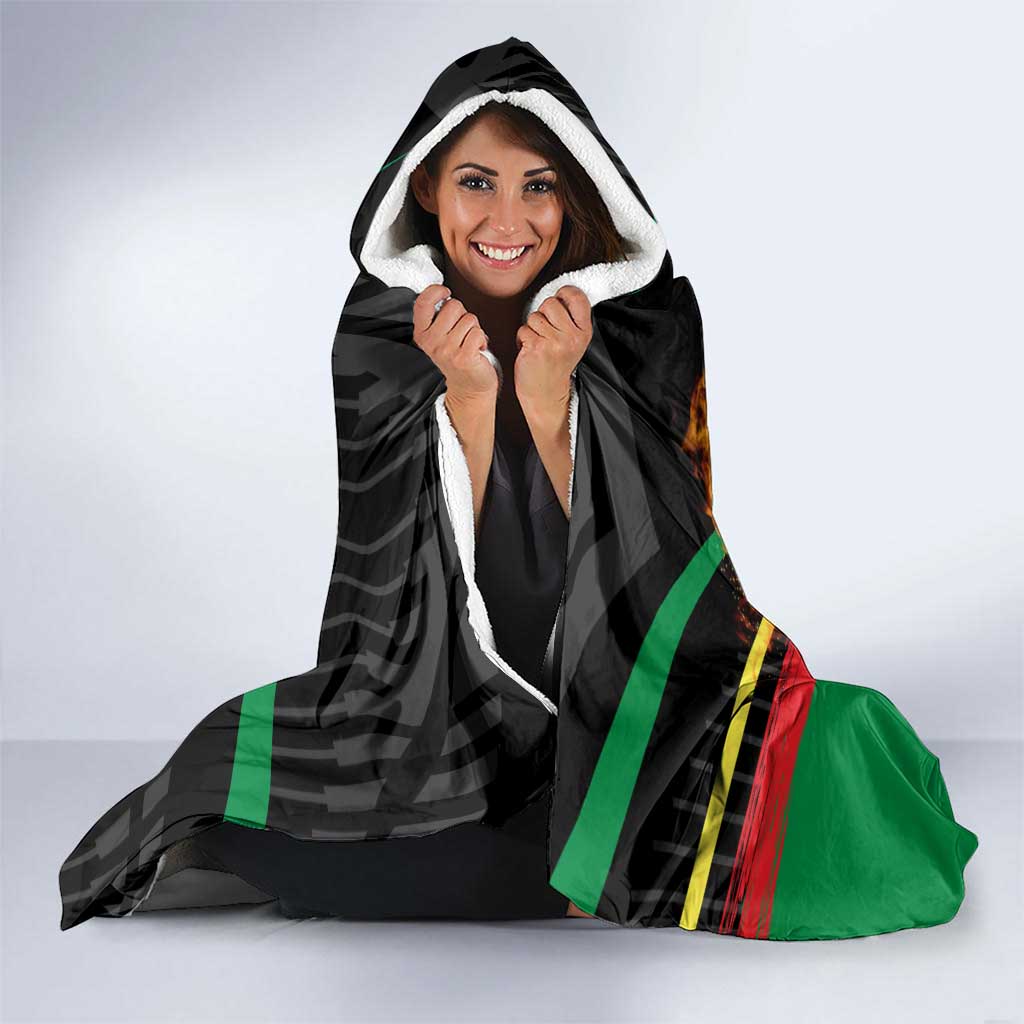 Custom Senegal Hooded Blanket Lion Graphic, National Flag, Fiery Soccer Ball - Bold African Pride Design - Wonder Print Shop