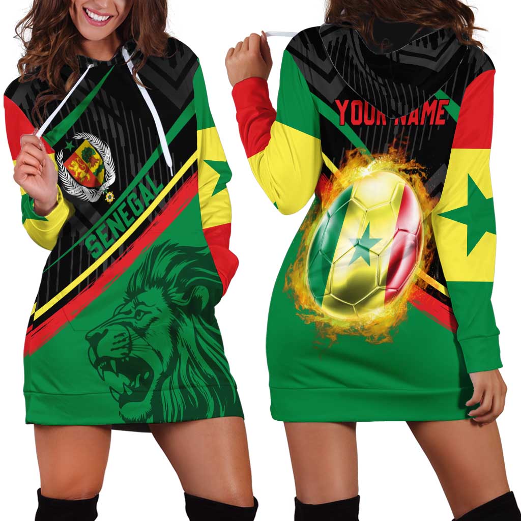 Custom Senegal Hoodie Dress Lion Graphic, National Flag, Fiery Soccer Ball - Bold African Pride Design - Wonder Print Shop