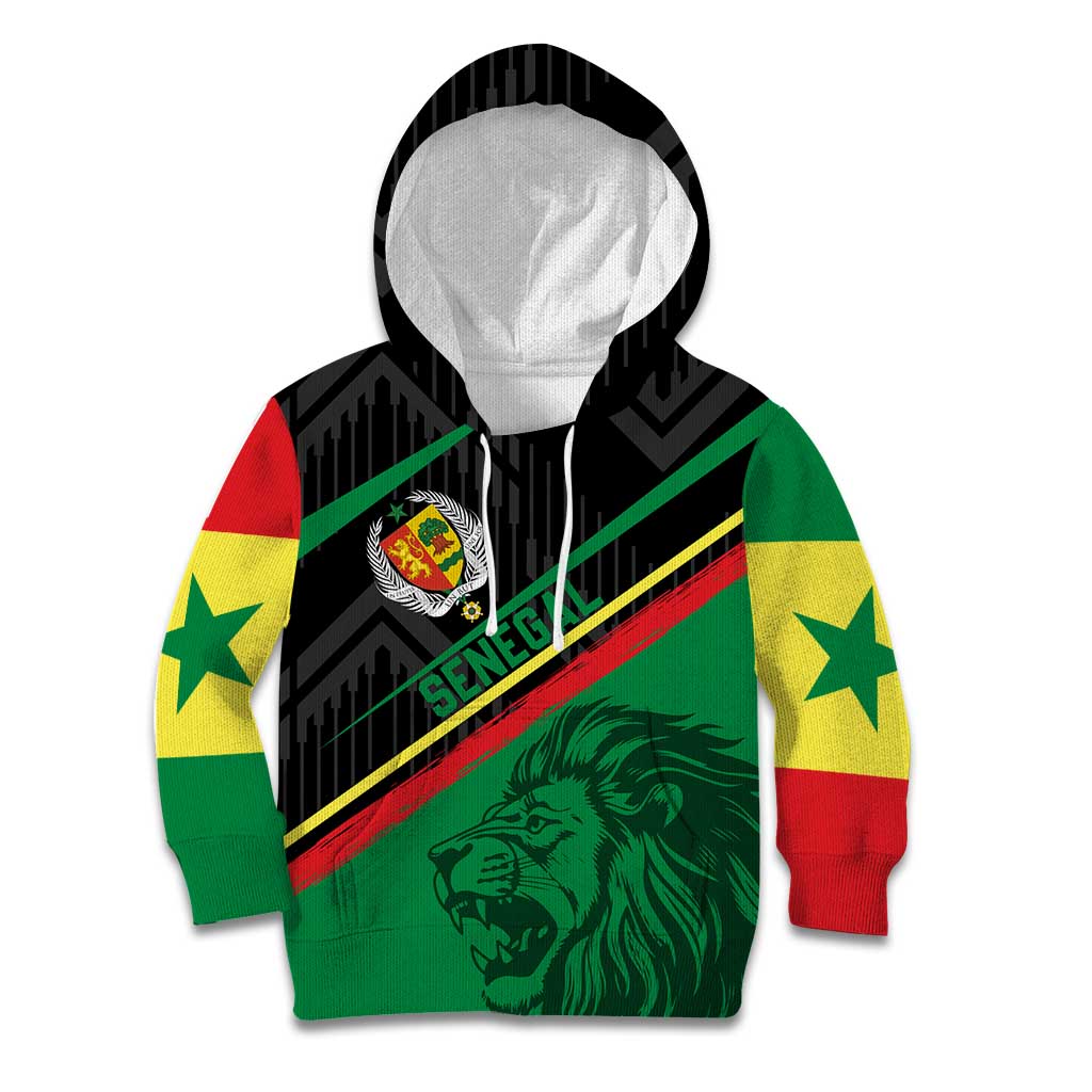 Custom Senegal Kid Hoodie Lion Graphic, National Flag, Fiery Soccer Ball - Bold African Pride Design - Wonder Print Shop