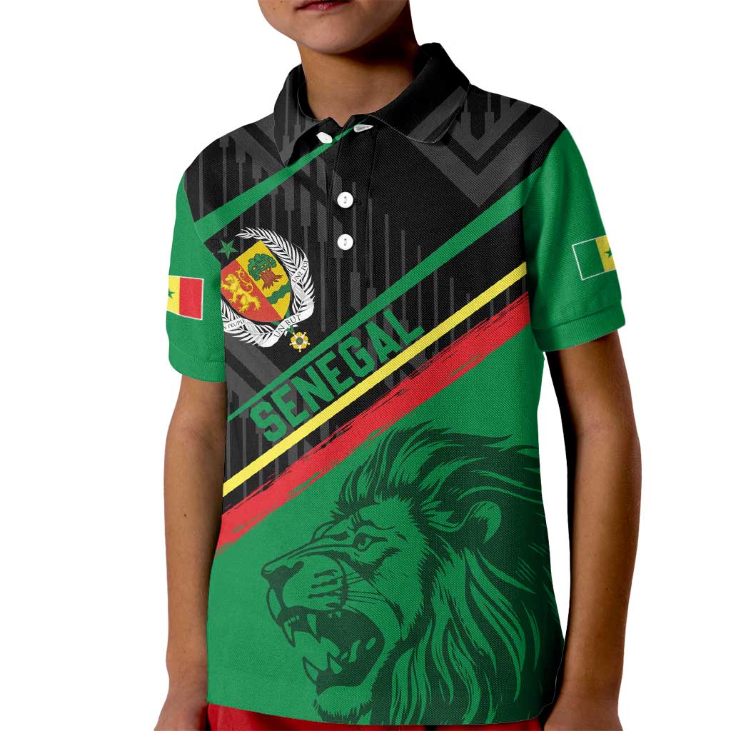 Custom Senegal Kid Polo Shirt Lion Graphic, National Flag, Fiery Soccer Ball - Bold African Pride Design - Wonder Print Shop