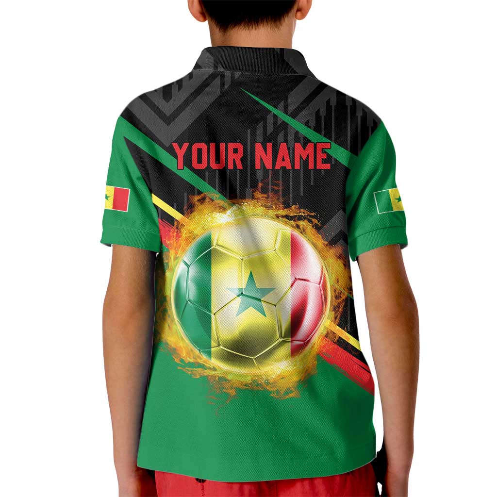 Custom Senegal Kid Polo Shirt Lion Graphic, National Flag, Fiery Soccer Ball - Bold African Pride Design - Wonder Print Shop