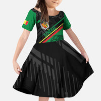 Custom Senegal Kid Short Sleeve Dress Lion Graphic, National Flag, Fiery Soccer Ball - Bold African Pride Design - Wonder Print Shop
