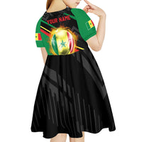 Custom Senegal Kid Short Sleeve Dress Lion Graphic, National Flag, Fiery Soccer Ball - Bold African Pride Design - Wonder Print Shop