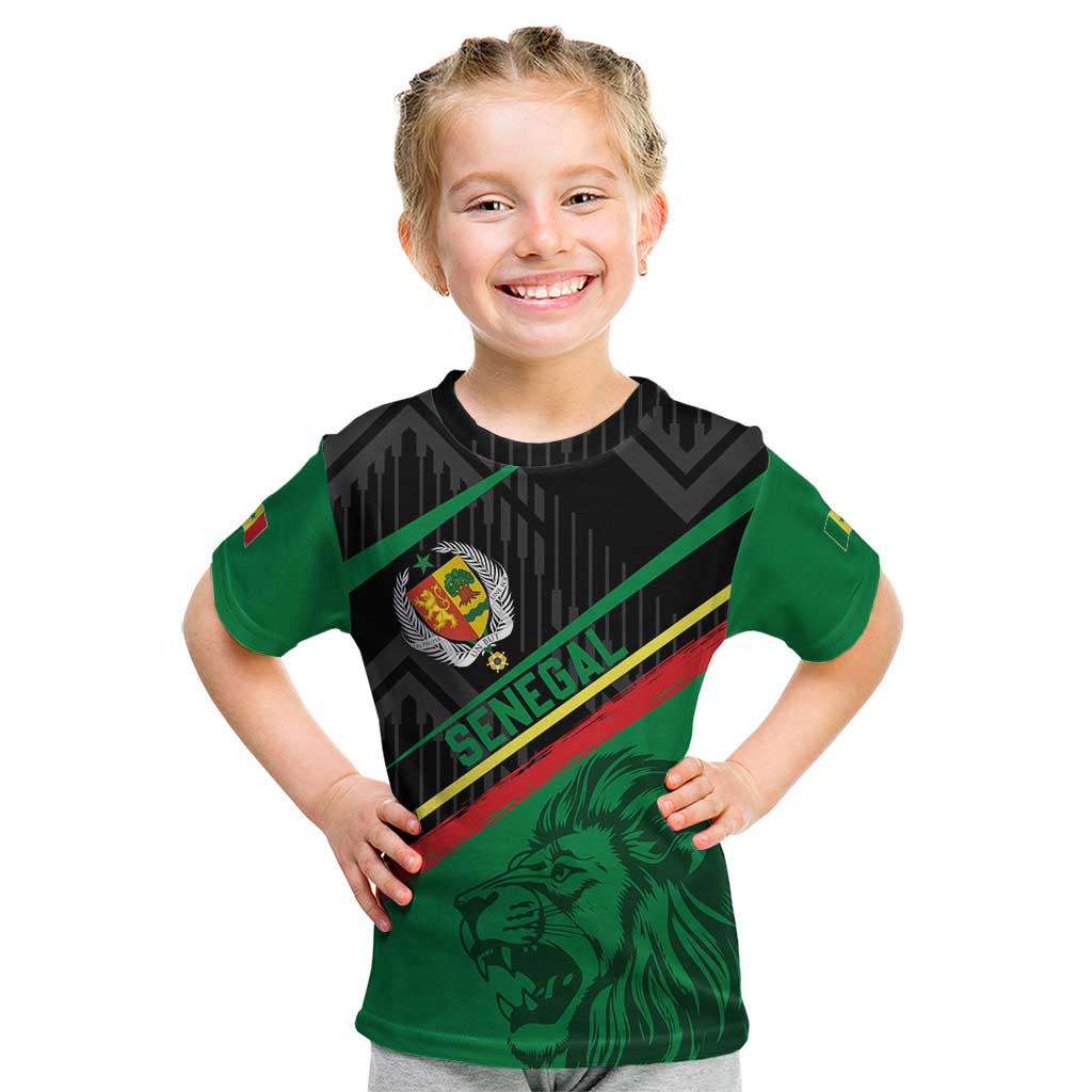 Custom Senegal Kid T Shirt Lion Graphic, National Flag, Fiery Soccer Ball - Bold African Pride Design - Wonder Print Shop