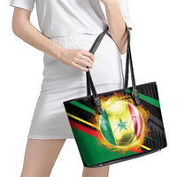 Custom Senegal Leather Tote Bag Lion Graphic, National Flag, Fiery Soccer Ball - Bold African Pride Design - Wonder Print Shop