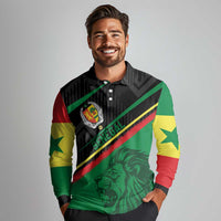Custom Senegal Long Sleeve Polo Shirt Lion Graphic, National Flag, Fiery Soccer Ball - Bold African Pride Design - Wonder Print Shop