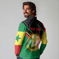 Custom Senegal Long Sleeve Polo Shirt Lion Graphic, National Flag, Fiery Soccer Ball - Bold African Pride Design - Wonder Print Shop