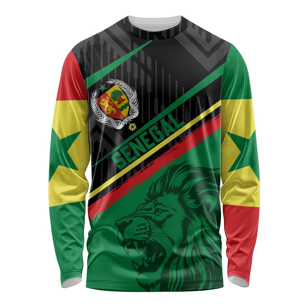 Custom Senegal Long Sleeve Shirt Lion Graphic, National Flag, Fiery Soccer Ball - Bold African Pride Design - Wonder Print Shop