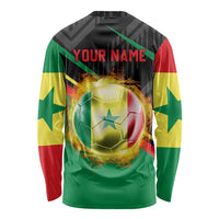Custom Senegal Long Sleeve Shirt Lion Graphic, National Flag, Fiery Soccer Ball - Bold African Pride Design - Wonder Print Shop