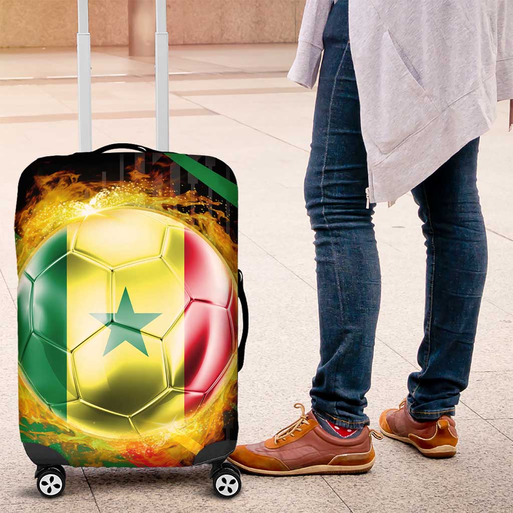 Custom Senegal Luggage Cover Lion Graphic, National Flag, Fiery Soccer Ball - Bold African Pride Design - Wonder Print Shop