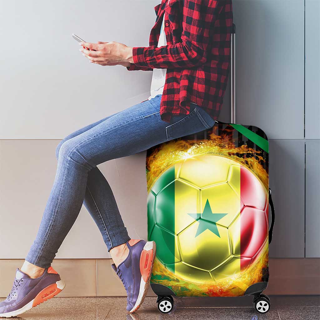 Custom Senegal Luggage Cover Lion Graphic, National Flag, Fiery Soccer Ball - Bold African Pride Design - Wonder Print Shop