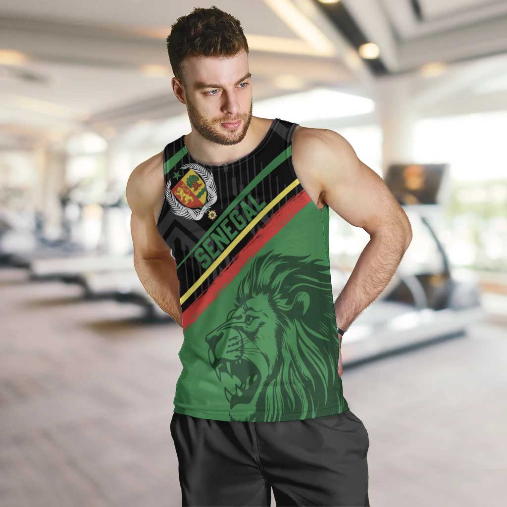 Custom Senegal Men Tank Top Lion Graphic, National Flag, Fiery Soccer Ball - Bold African Pride Design - Wonder Print Shop