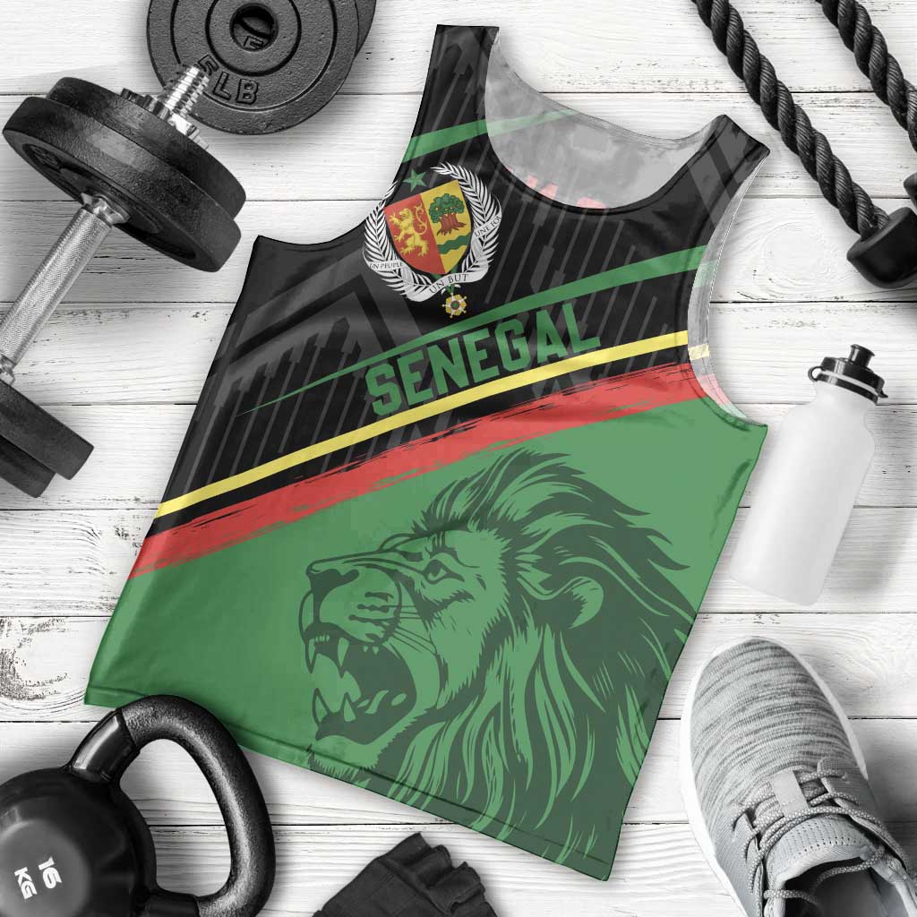 Custom Senegal Men Tank Top Lion Graphic, National Flag, Fiery Soccer Ball - Bold African Pride Design - Wonder Print Shop