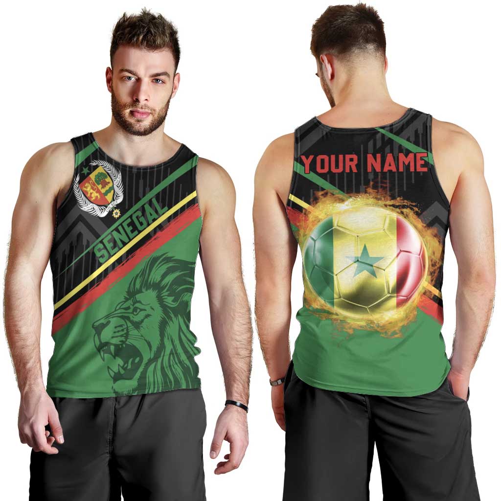 Custom Senegal Men Tank Top Lion Graphic, National Flag, Fiery Soccer Ball - Bold African Pride Design - Wonder Print Shop