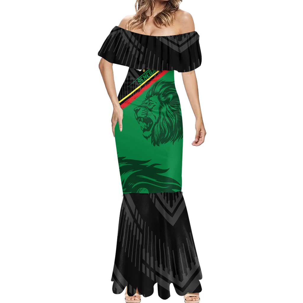 Custom Senegal Mermaid Dress Lion Graphic, National Flag, Fiery Soccer Ball - Bold African Pride Design - Wonder Print Shop