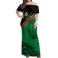 Custom Senegal Off Shoulder Maxi Dress Lion Graphic, National Flag, Fiery Soccer Ball - Bold African Pride Design - Wonder Print Shop