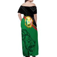 Custom Senegal Off Shoulder Maxi Dress Lion Graphic, National Flag, Fiery Soccer Ball - Bold African Pride Design - Wonder Print Shop