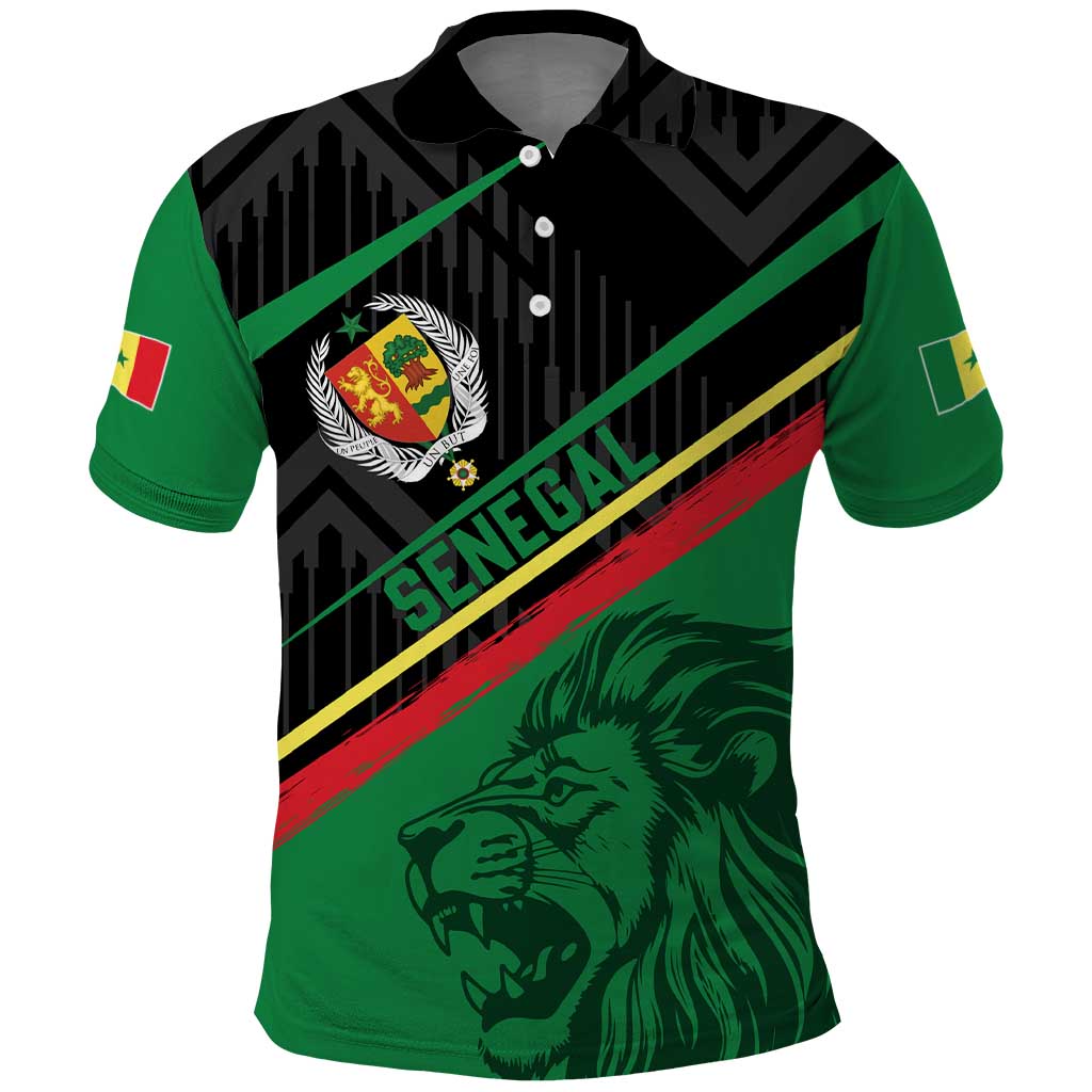 Custom Senegal Polo Shirt Lion Graphic, National Flag, Fiery Soccer Ball - Bold African Pride Design - Wonder Print Shop