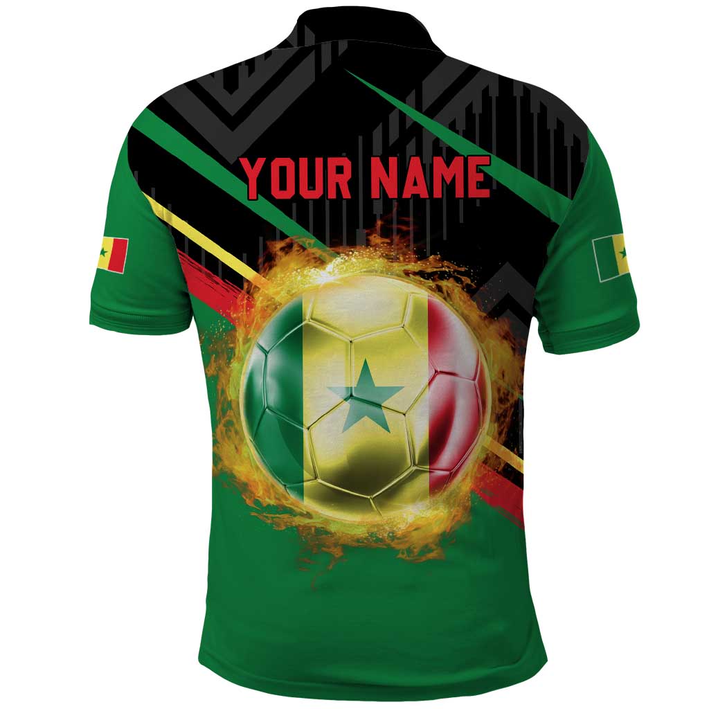 Custom Senegal Polo Shirt Lion Graphic, National Flag, Fiery Soccer Ball - Bold African Pride Design - Wonder Print Shop