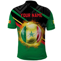 Custom Senegal Polo Shirt Lion Graphic, National Flag, Fiery Soccer Ball - Bold African Pride Design - Wonder Print Shop