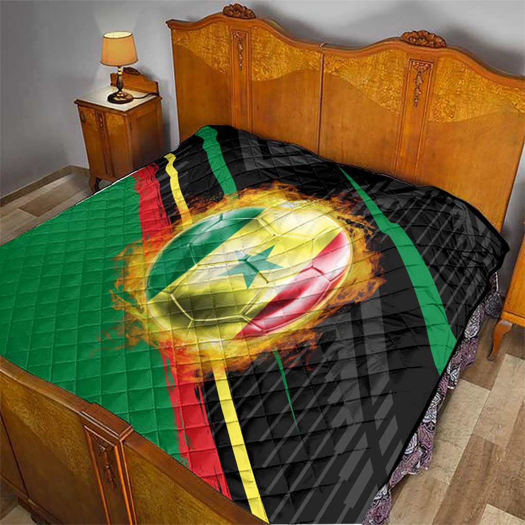 Custom Senegal Quilt Lion Graphic, National Flag, Fiery Soccer Ball - Bold African Pride Design - Wonder Print Shop