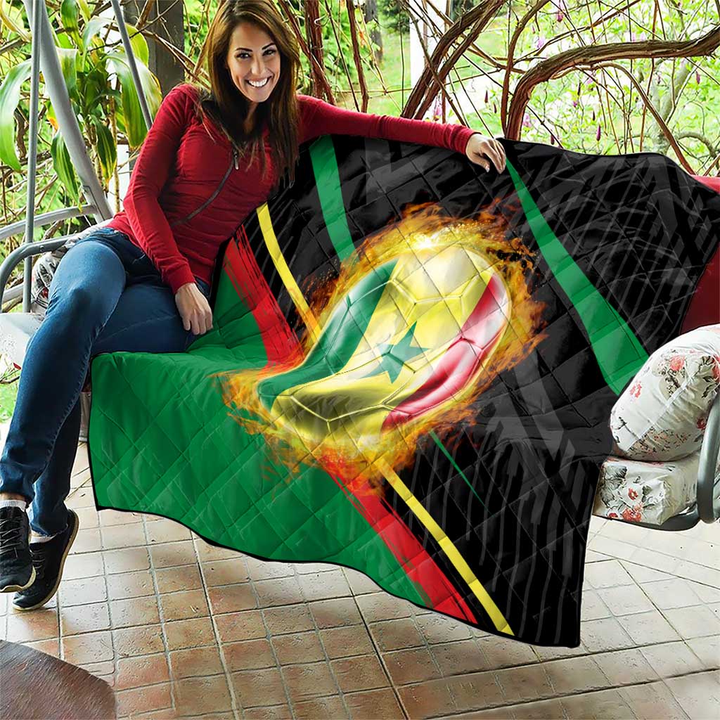 Custom Senegal Quilt Lion Graphic, National Flag, Fiery Soccer Ball - Bold African Pride Design - Wonder Print Shop