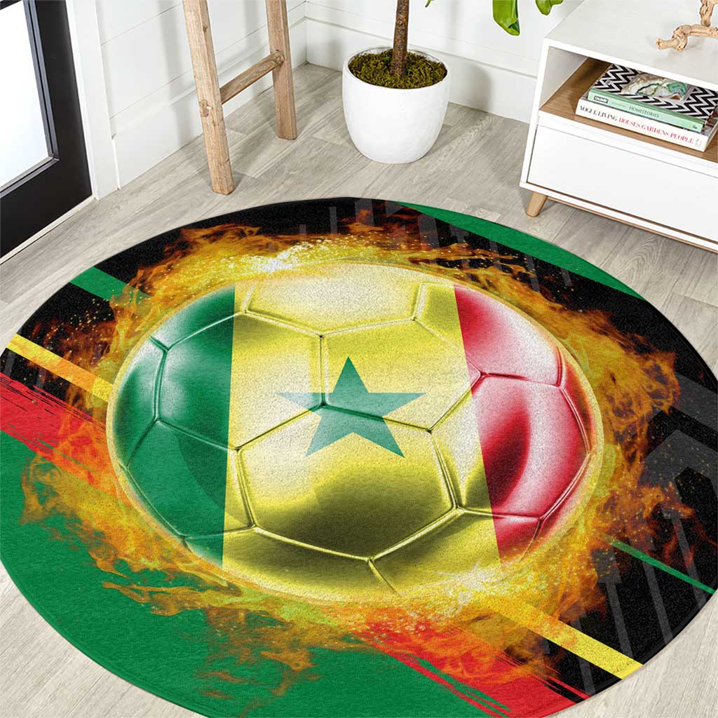 Custom Senegal Round Carpet Lion Graphic, National Flag, Fiery Soccer Ball - Bold African Pride Design - Wonder Print Shop