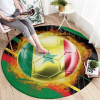 Custom Senegal Round Carpet Lion Graphic, National Flag, Fiery Soccer Ball - Bold African Pride Design - Wonder Print Shop