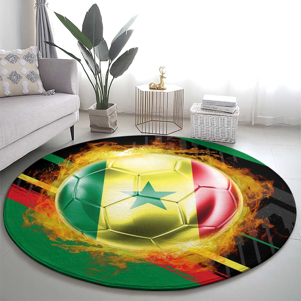 Custom Senegal Round Carpet Lion Graphic, National Flag, Fiery Soccer Ball - Bold African Pride Design - Wonder Print Shop