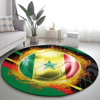 Custom Senegal Round Carpet Lion Graphic, National Flag, Fiery Soccer Ball - Bold African Pride Design - Wonder Print Shop
