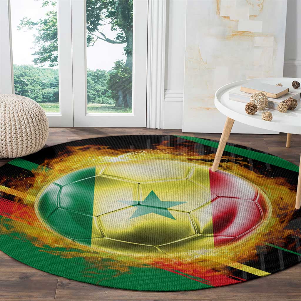 Custom Senegal Round Carpet Lion Graphic, National Flag, Fiery Soccer Ball - Bold African Pride Design - Wonder Print Shop